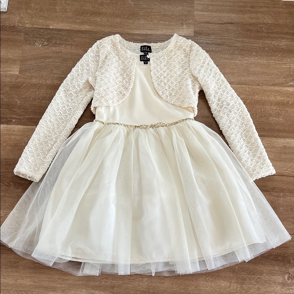 Lilt Cream Kids Dress with Textured Bolero